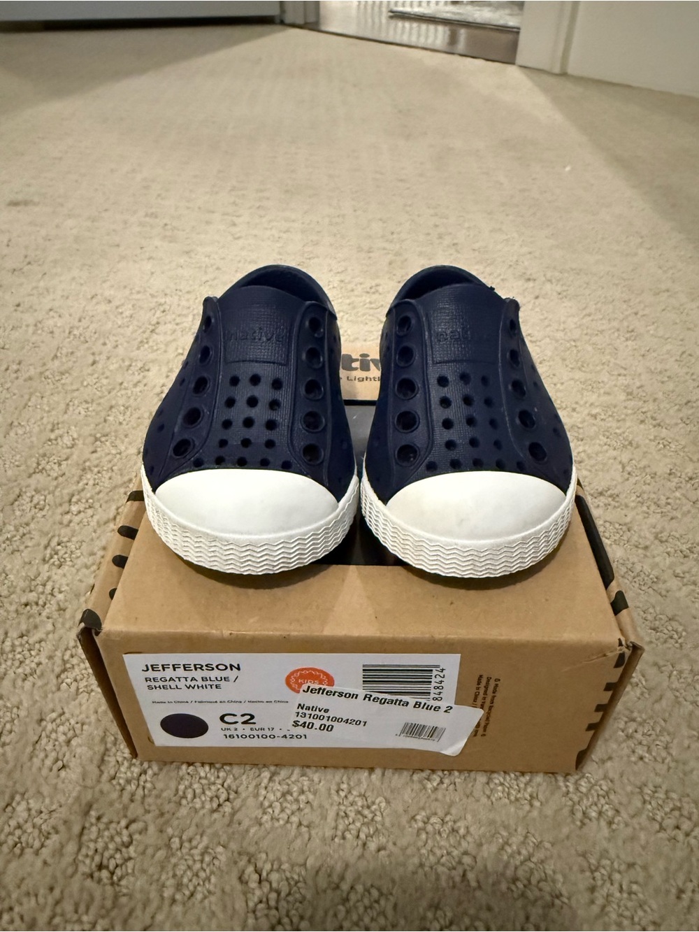 Native Jefferson Kids Water Shoes — Regatta Blue with White
